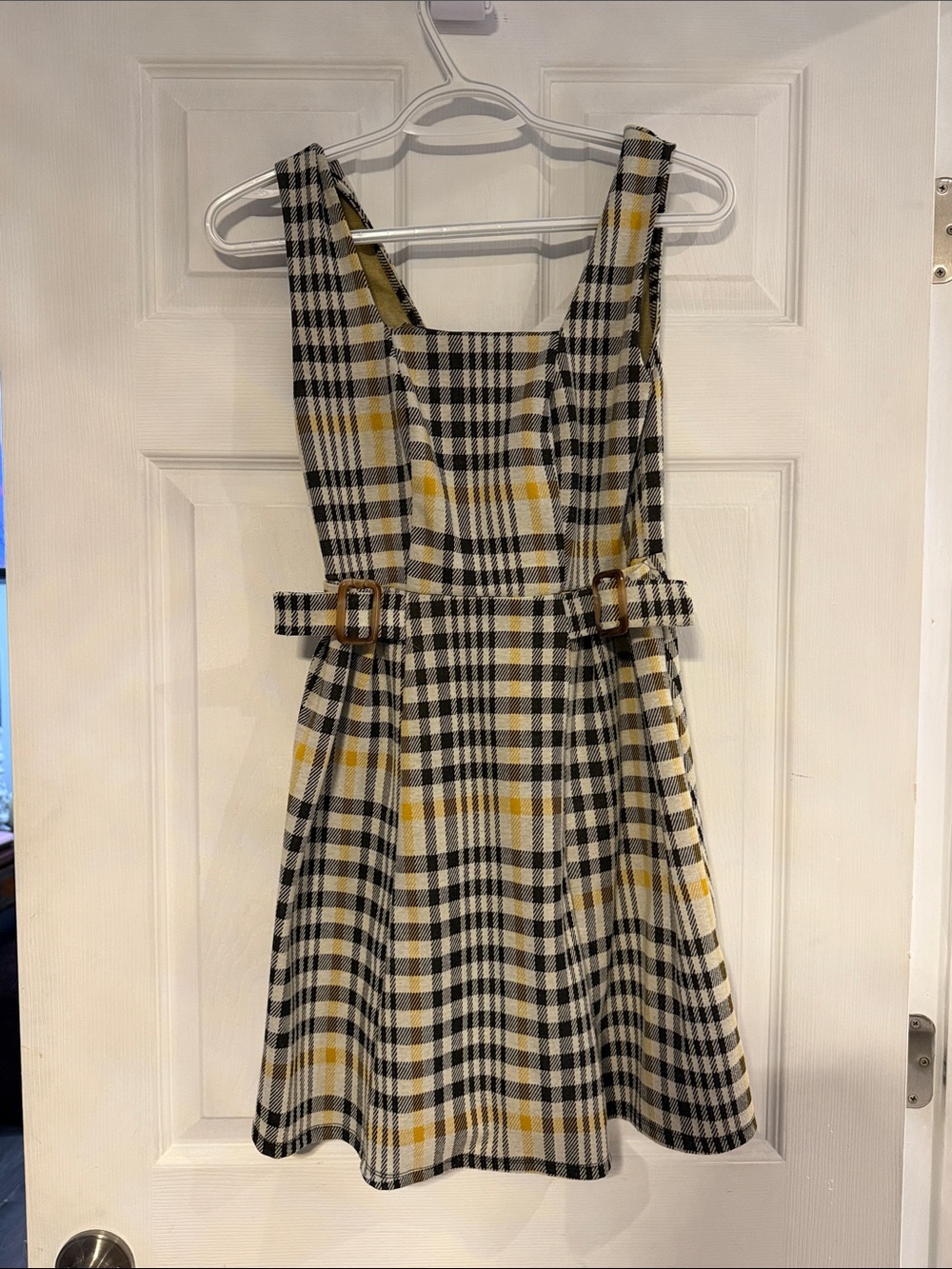 Ardene Black, White & Yellow Plaid Pinafore Mini Dress